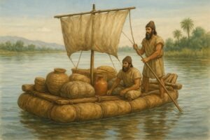 Recreación realizada con inteligencia artificial sobre como sería una embarcación Kelek.